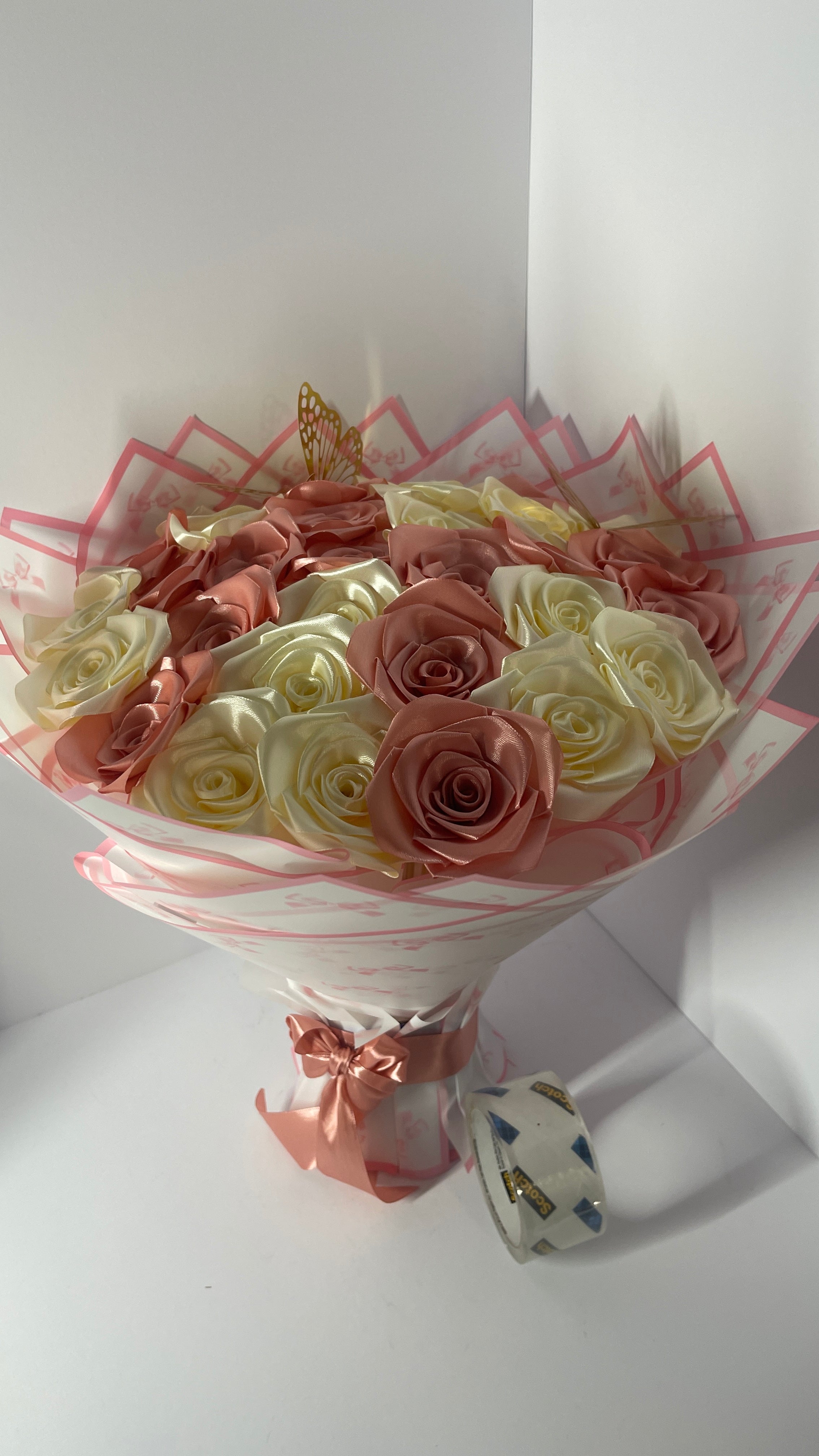 Eternity" Artisan Satin Rose Bouquet – Premium Handmade Gift with Decorative Butterfly