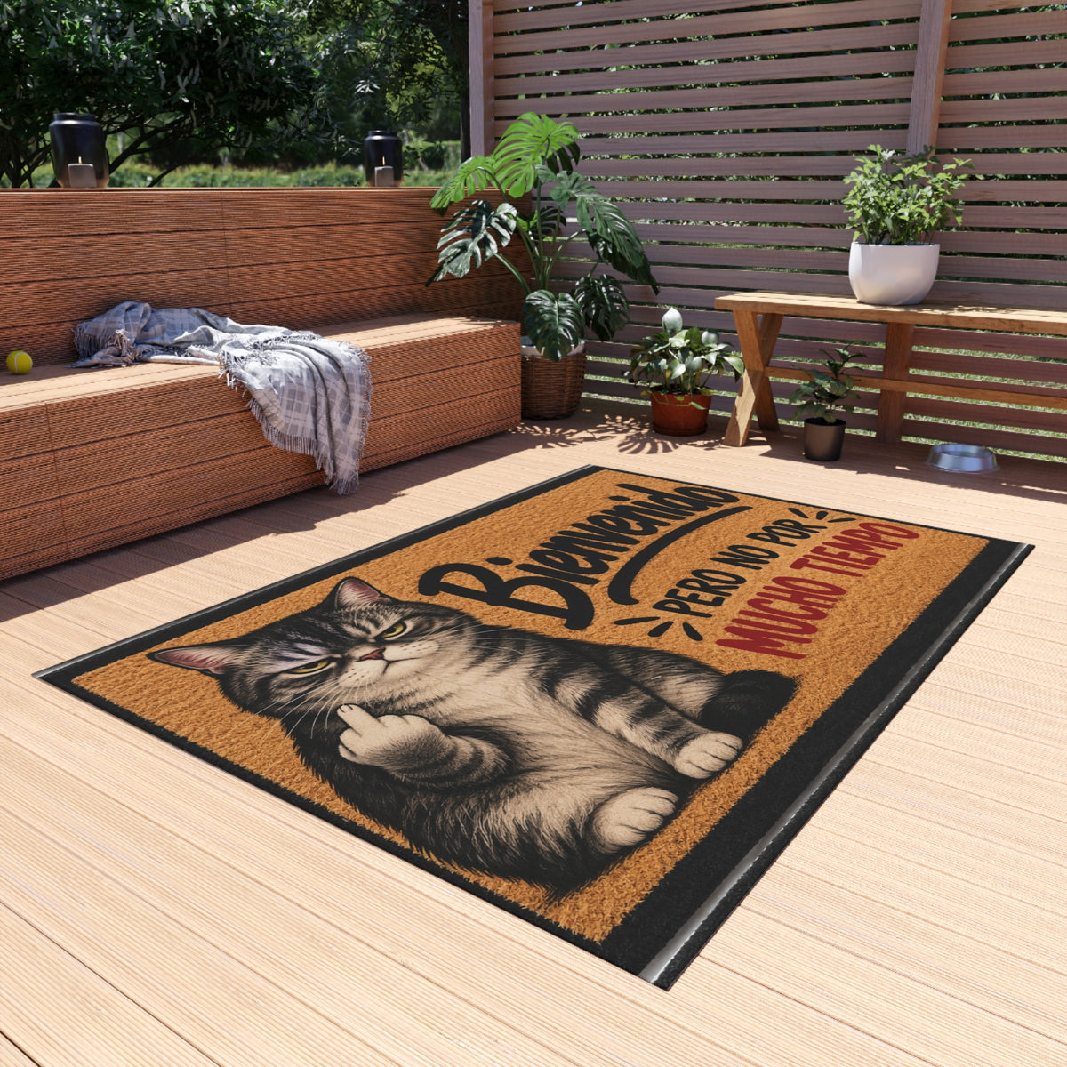 Bienvenido Pero No Por Mucho Tiempo Cat Outdoor Rug