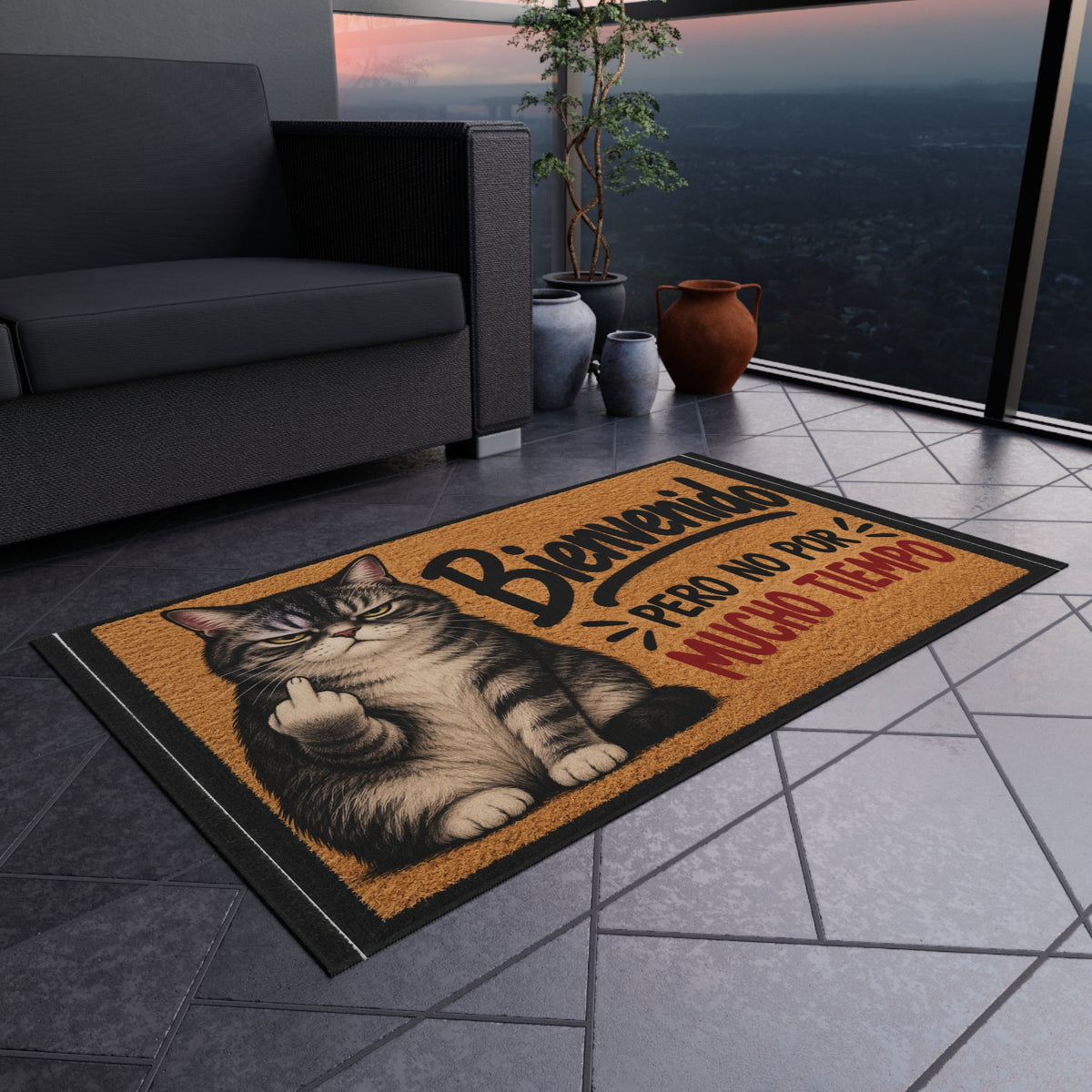 Bienvenido Pero No Por Mucho Tiempo Cat Outdoor Rug