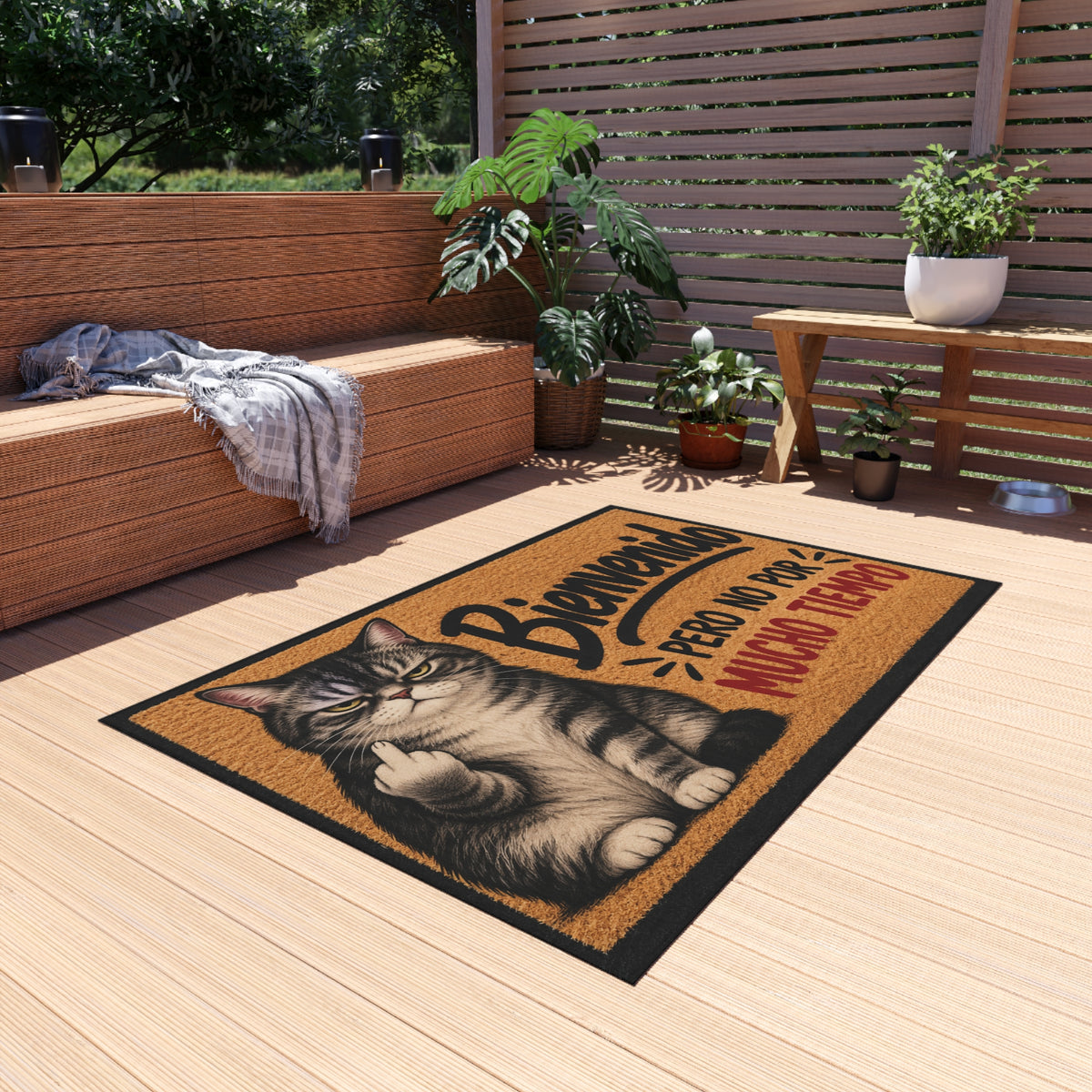 Bienvenido Pero No Por Mucho Tiempo Cat Outdoor Rug