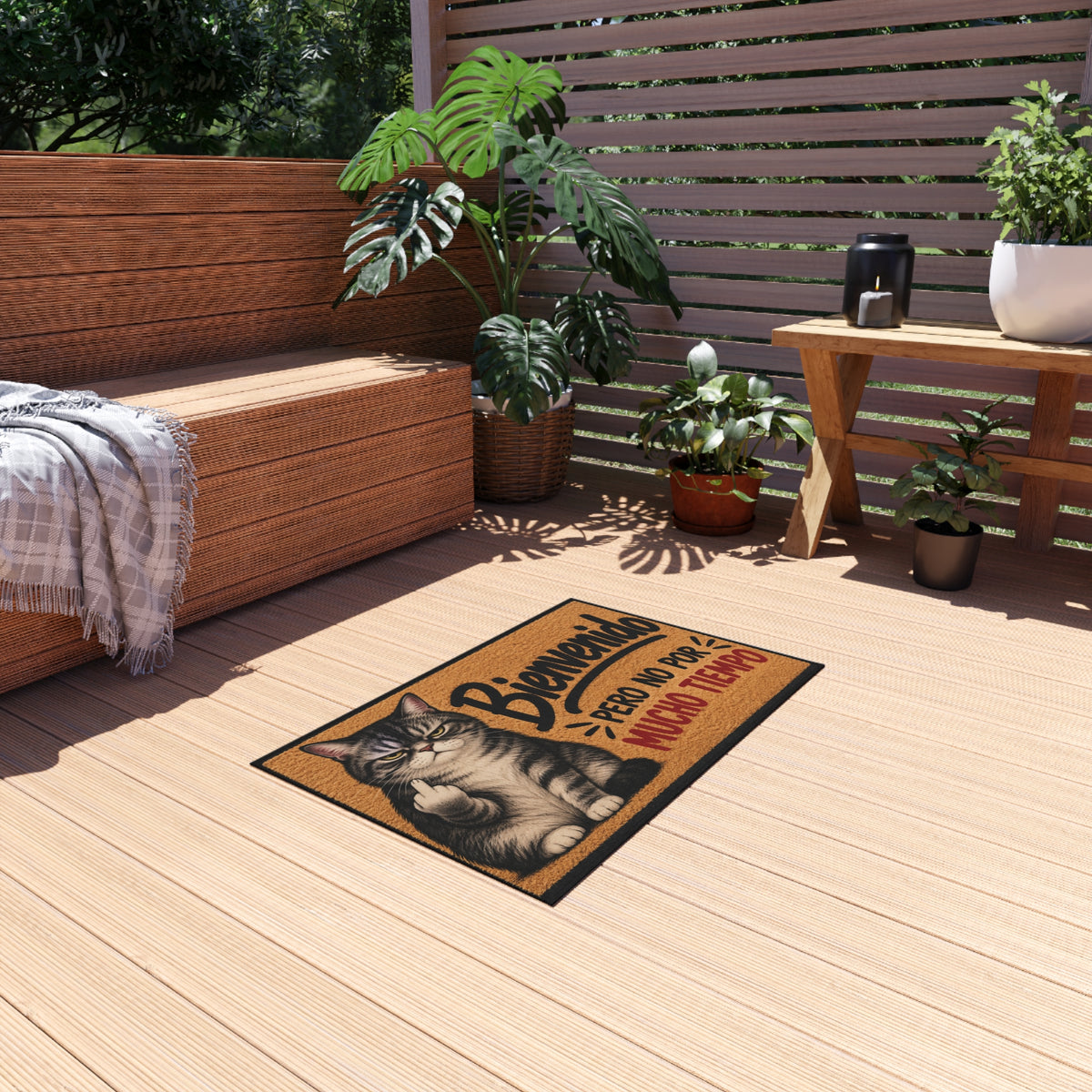 Bienvenido Pero No Por Mucho Tiempo Cat Outdoor Rug