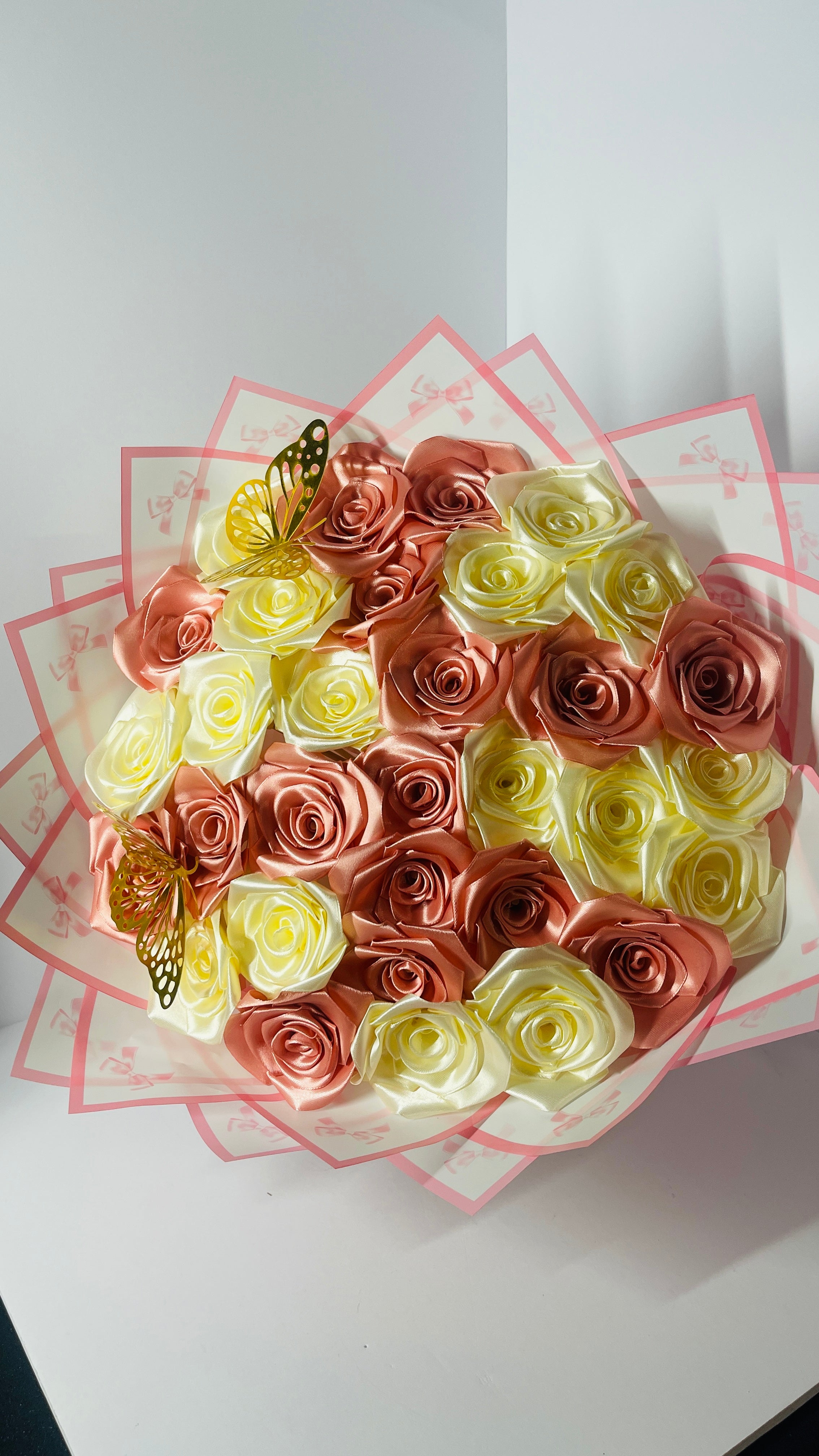 Eternity" Artisan Satin Rose Bouquet – Premium Handmade Gift with Decorative Butterfly