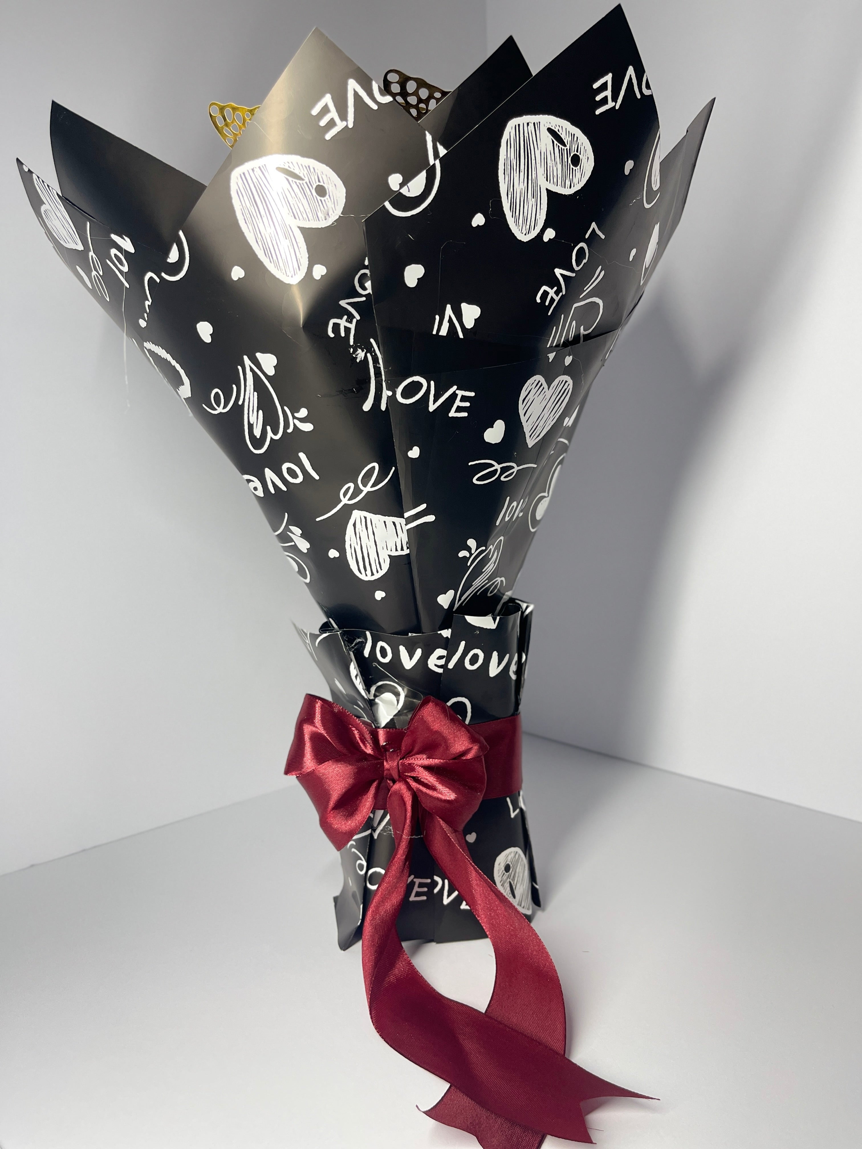 Handmade Eternal Satin Rose Bouquet - Burgundy with Gold Butterflies (18-rose)
