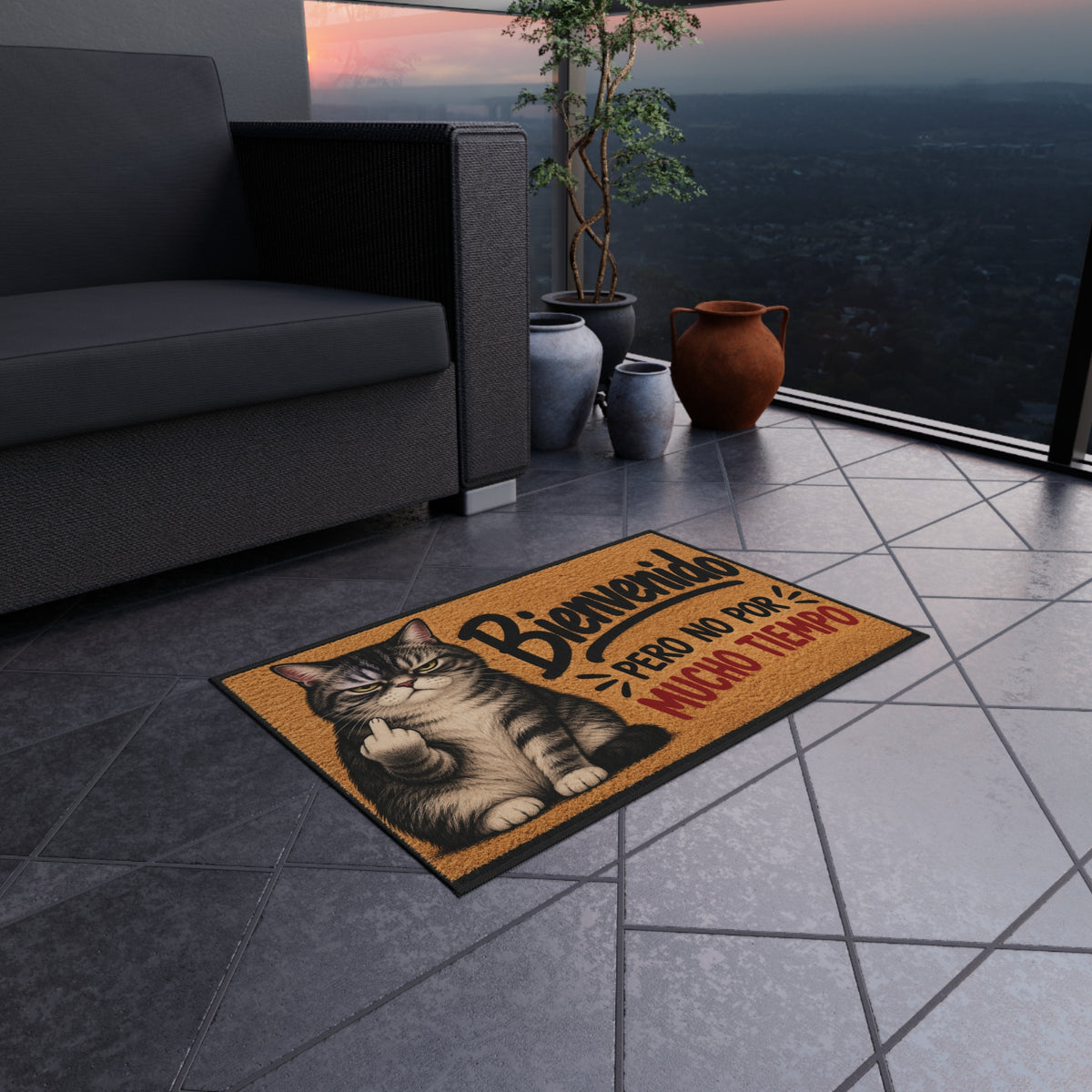 Bienvenido Pero No Por Mucho Tiempo Cat Outdoor Rug
