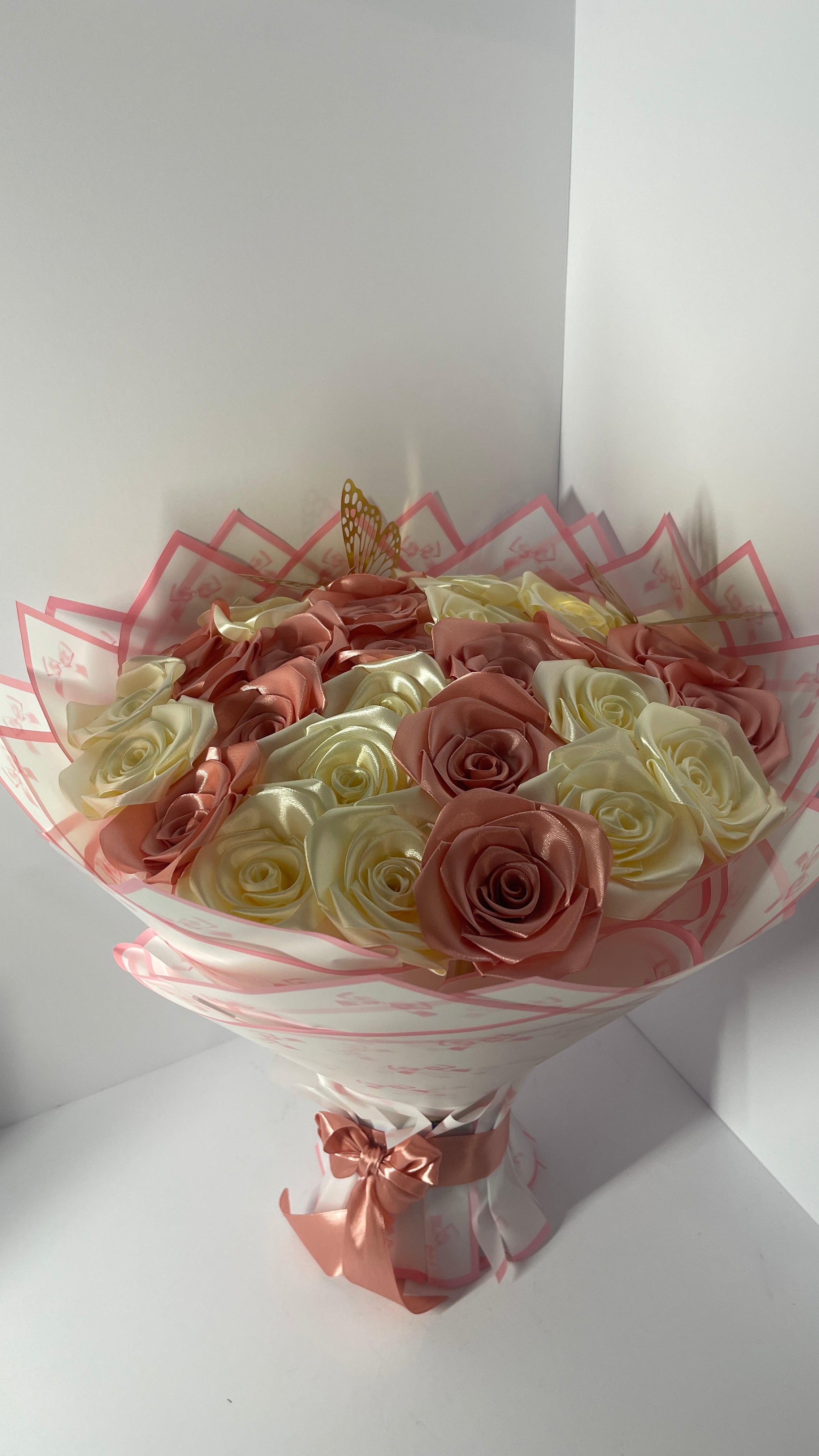 Eternity" Artisan Satin Rose Bouquet – Premium Handmade Gift with Decorative Butterfly
