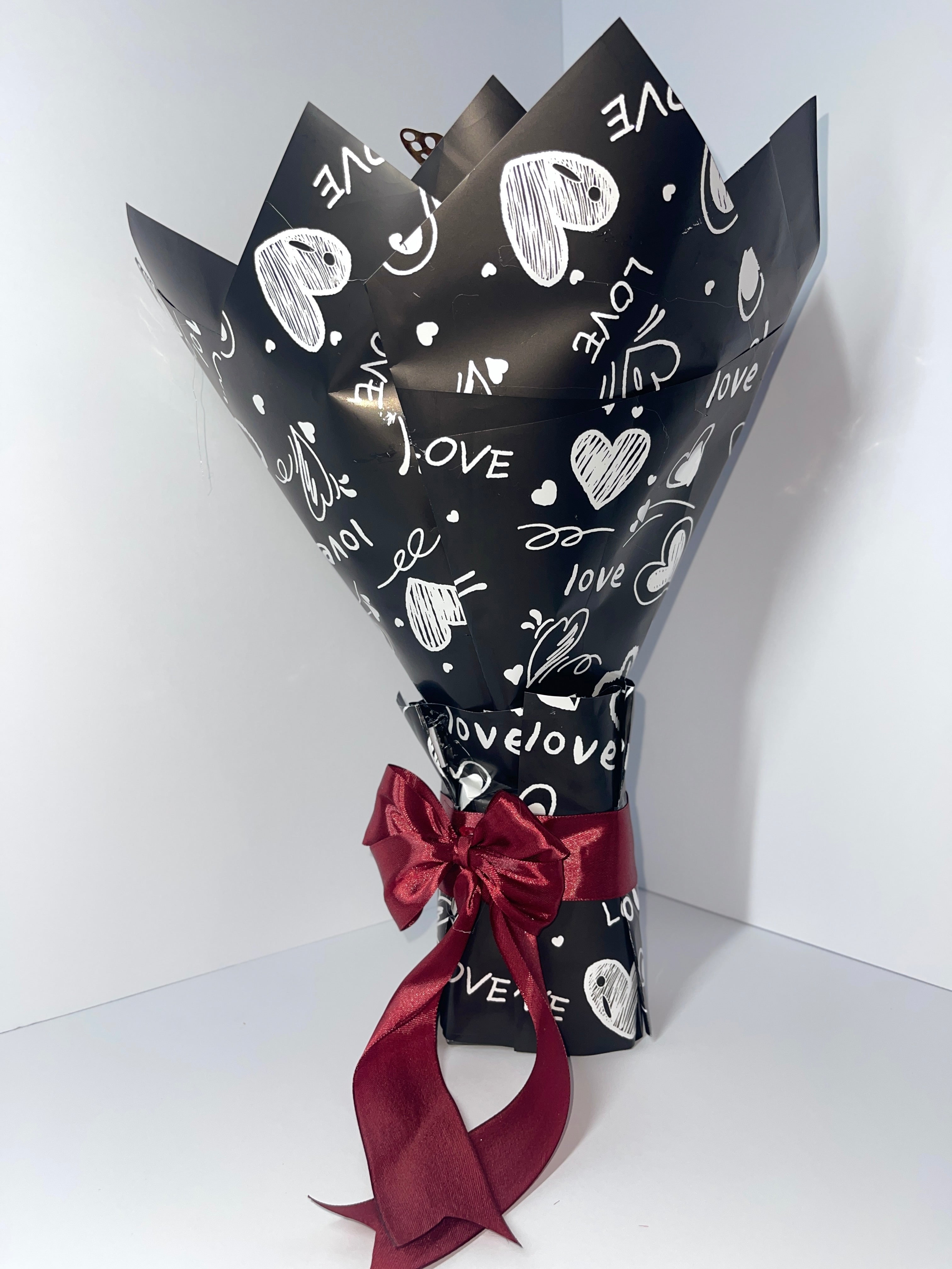 Handmade Eternal Satin Rose Bouquet - Burgundy with Gold Butterflies (18-rose)