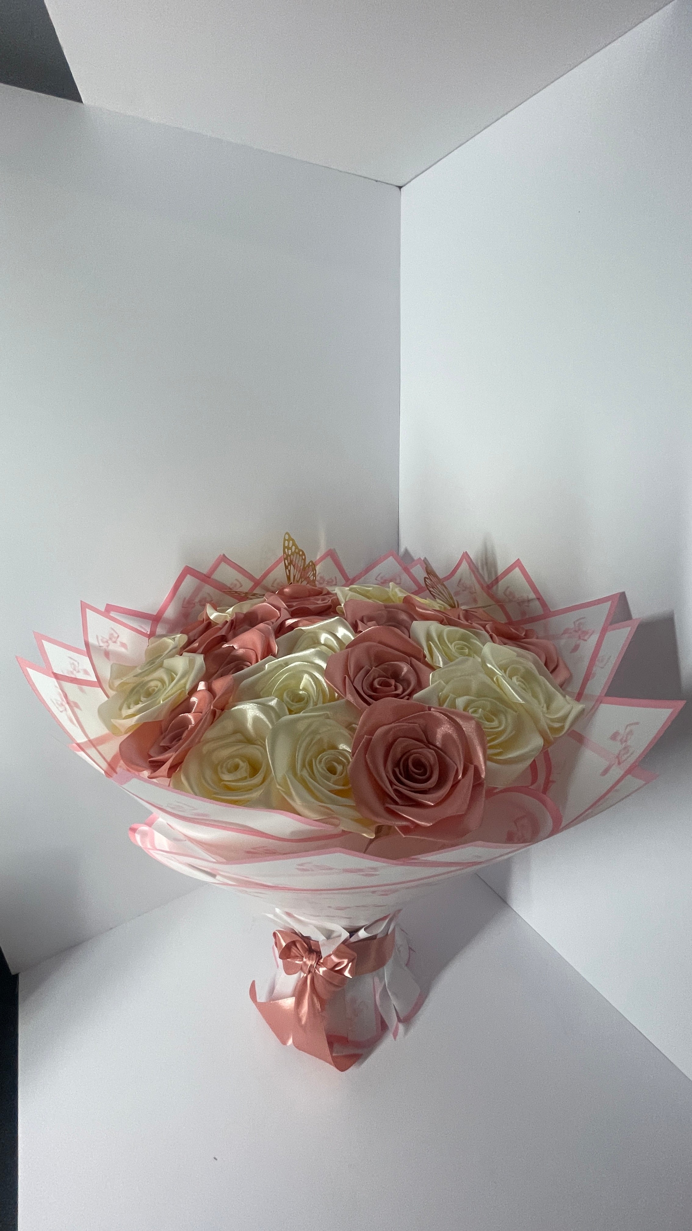 Eternity" Artisan Satin Rose Bouquet – Premium Handmade Gift with Decorative Butterfly