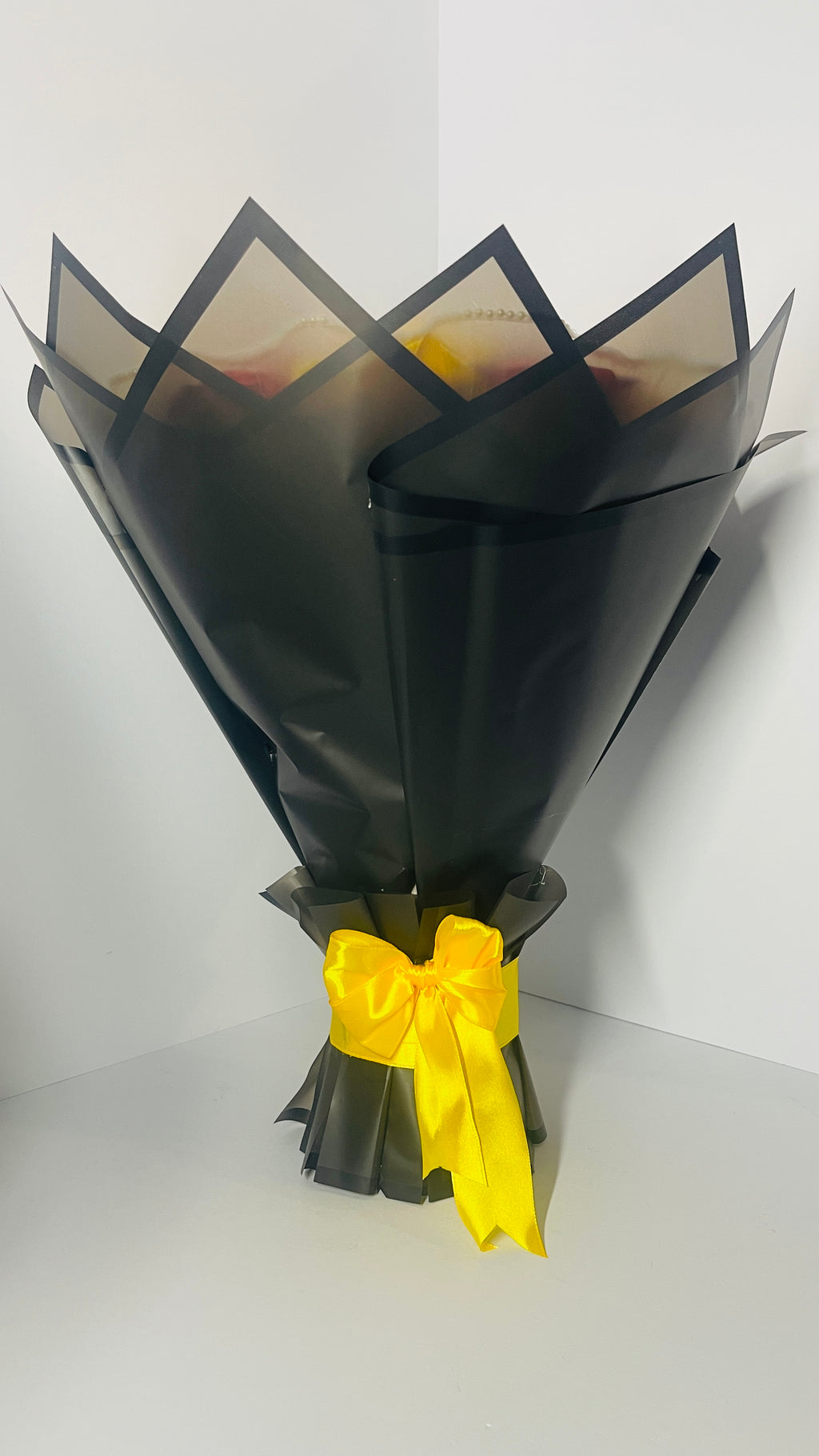 Handmade Satin Rose Bouquet – Elegant Red & Yellow Design 30-steams