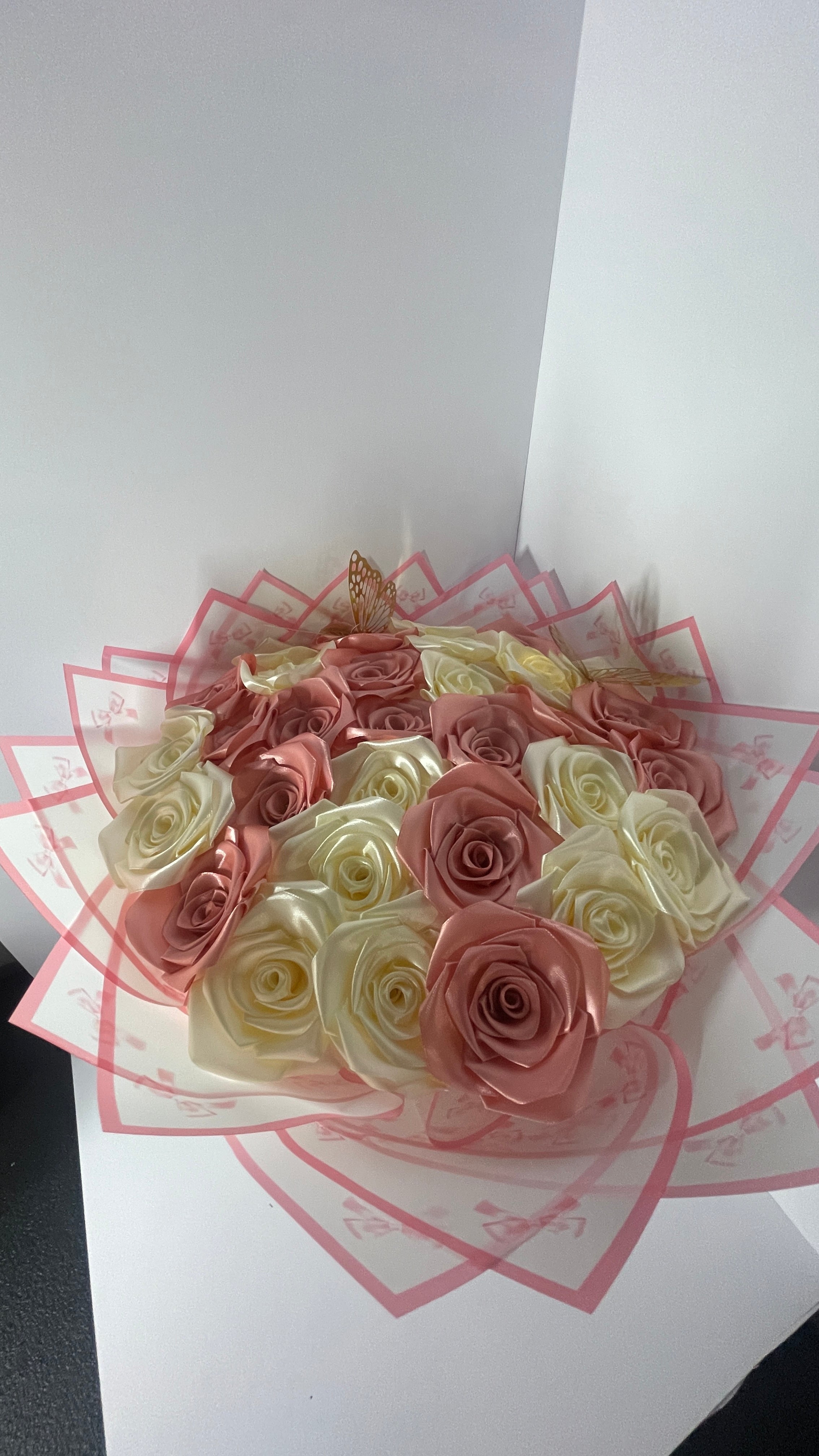 Eternity" Artisan Satin Rose Bouquet – Premium Handmade Gift with Decorative Butterfly