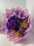 Handcrafted Satin Ribbon Rose Bouquet - Royal Black and Red Design with Golden Crown