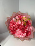 Handcrafted Satin Ribbon Rose Bouquet - Princess Pink Design with Golden Crown and Butterflies