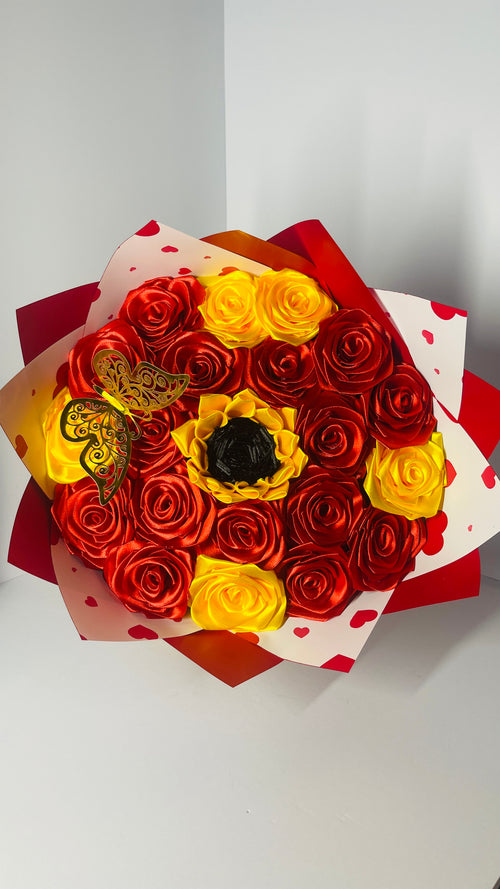 Elegante Ramo de Girasoles y Rosas de 19 Tallos – Regalo Floral Duradero