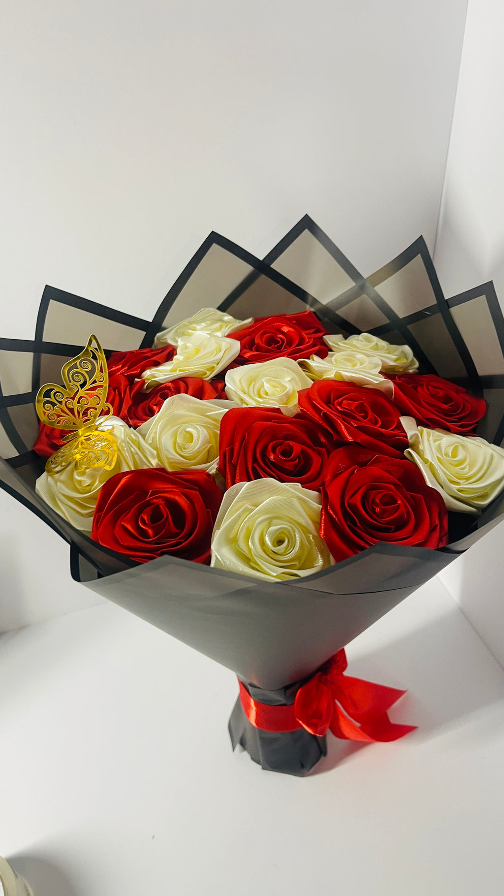 Eternity" Artisan Satin Rose Bouquet – Premium Handmade Gift with Decorative Butterfly