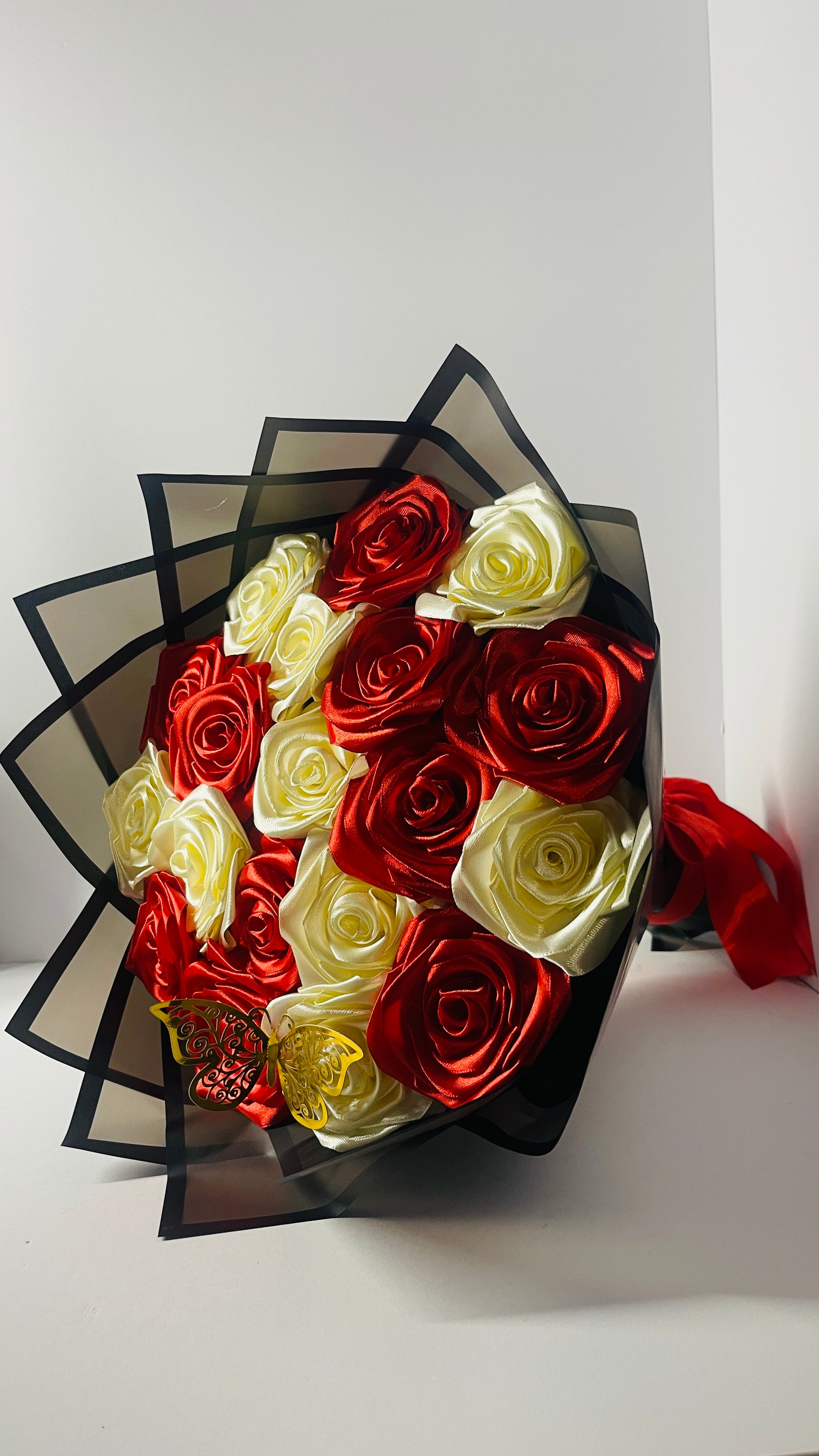 Eternity" Artisan Satin Rose Bouquet – Premium Handmade Gift with Decorative Butterfly