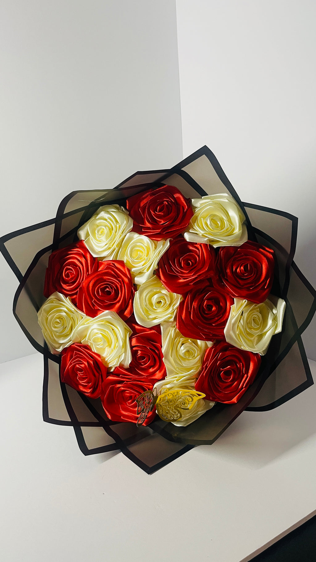 Eternity" Artisan Satin Rose Bouquet – Premium Handmade Gift with Decorative Butterfly