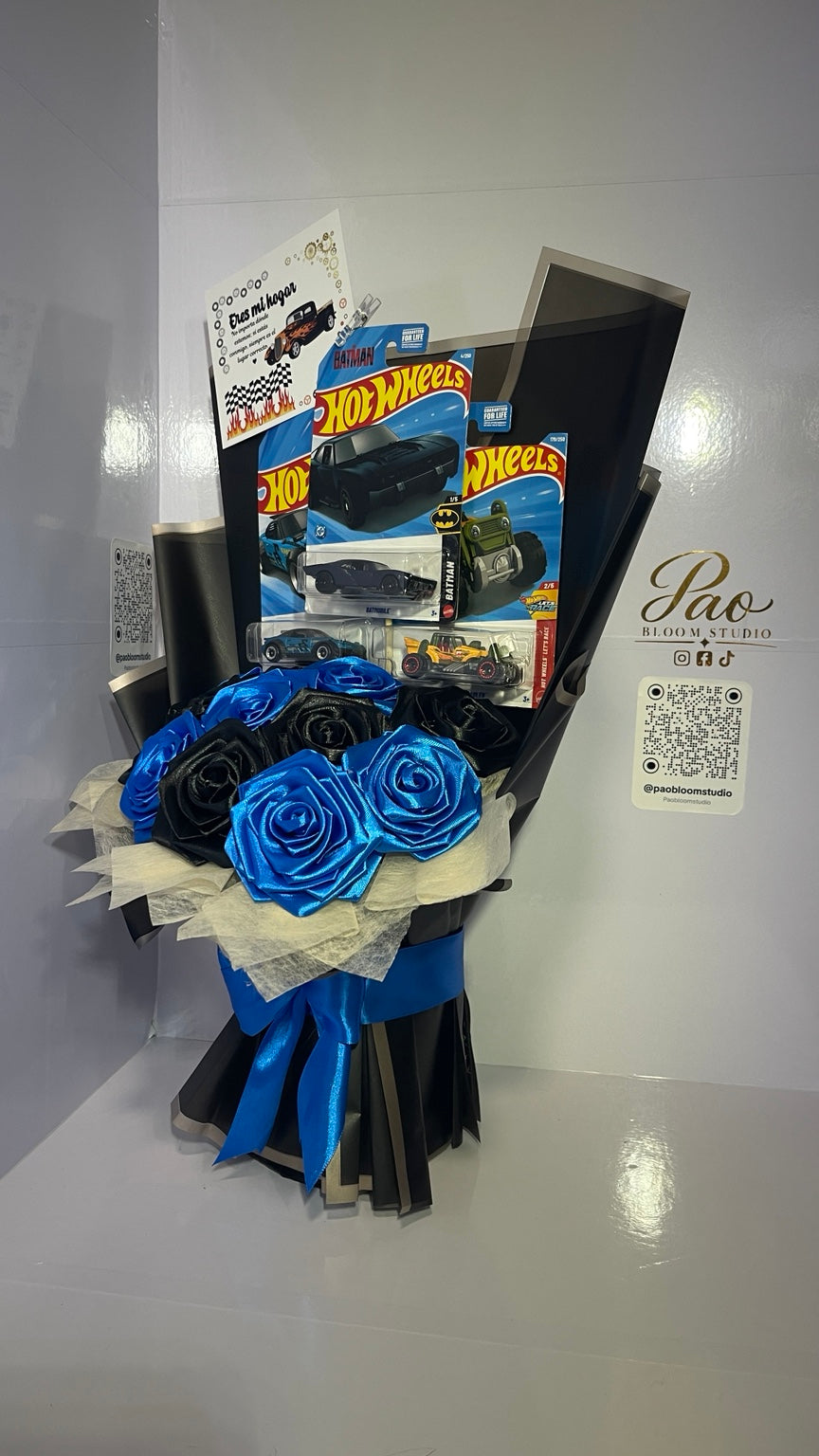 Racing inspired bouquet with collectible toy cars