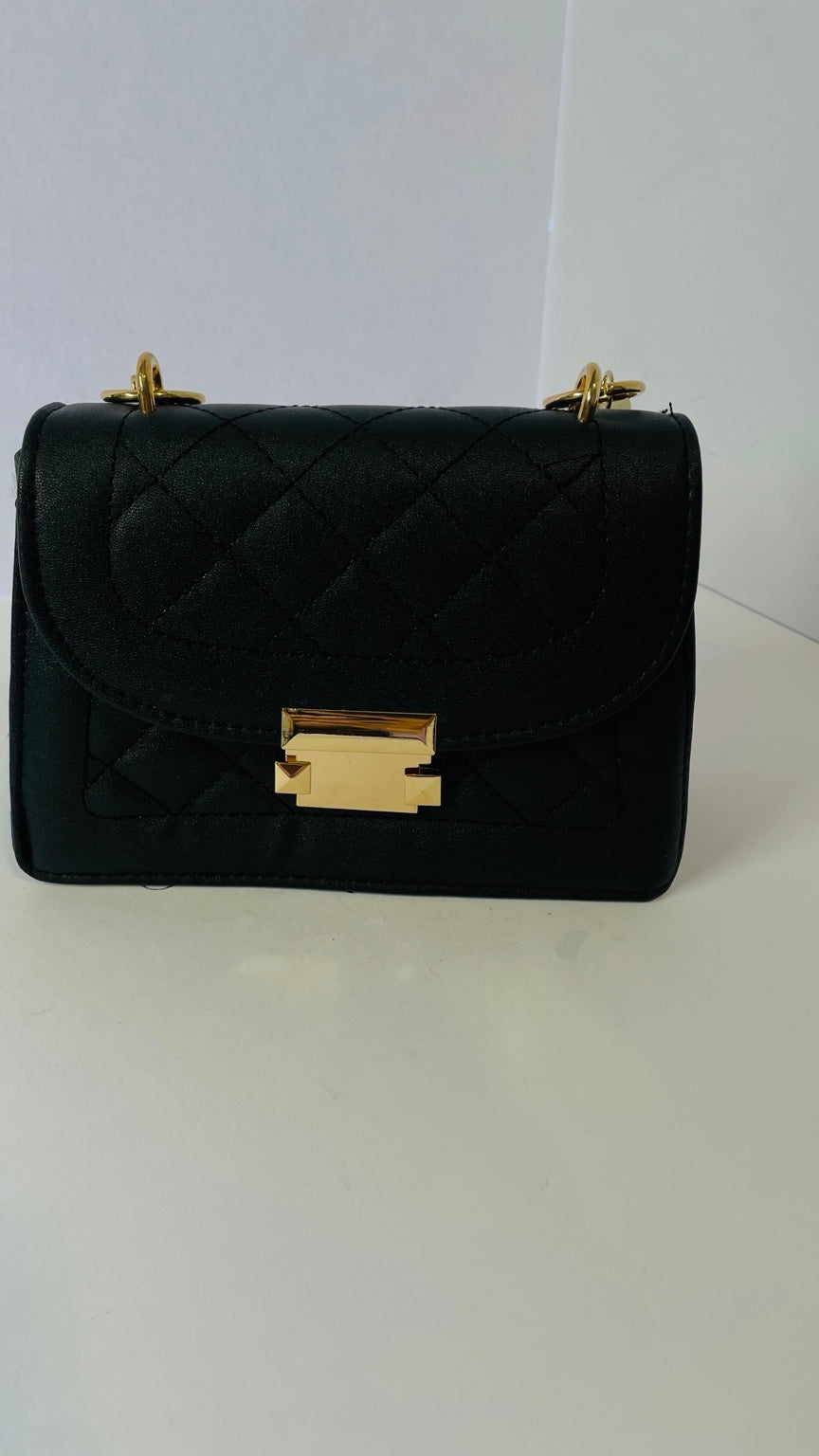 Black mini quilted faux leather handbag front view