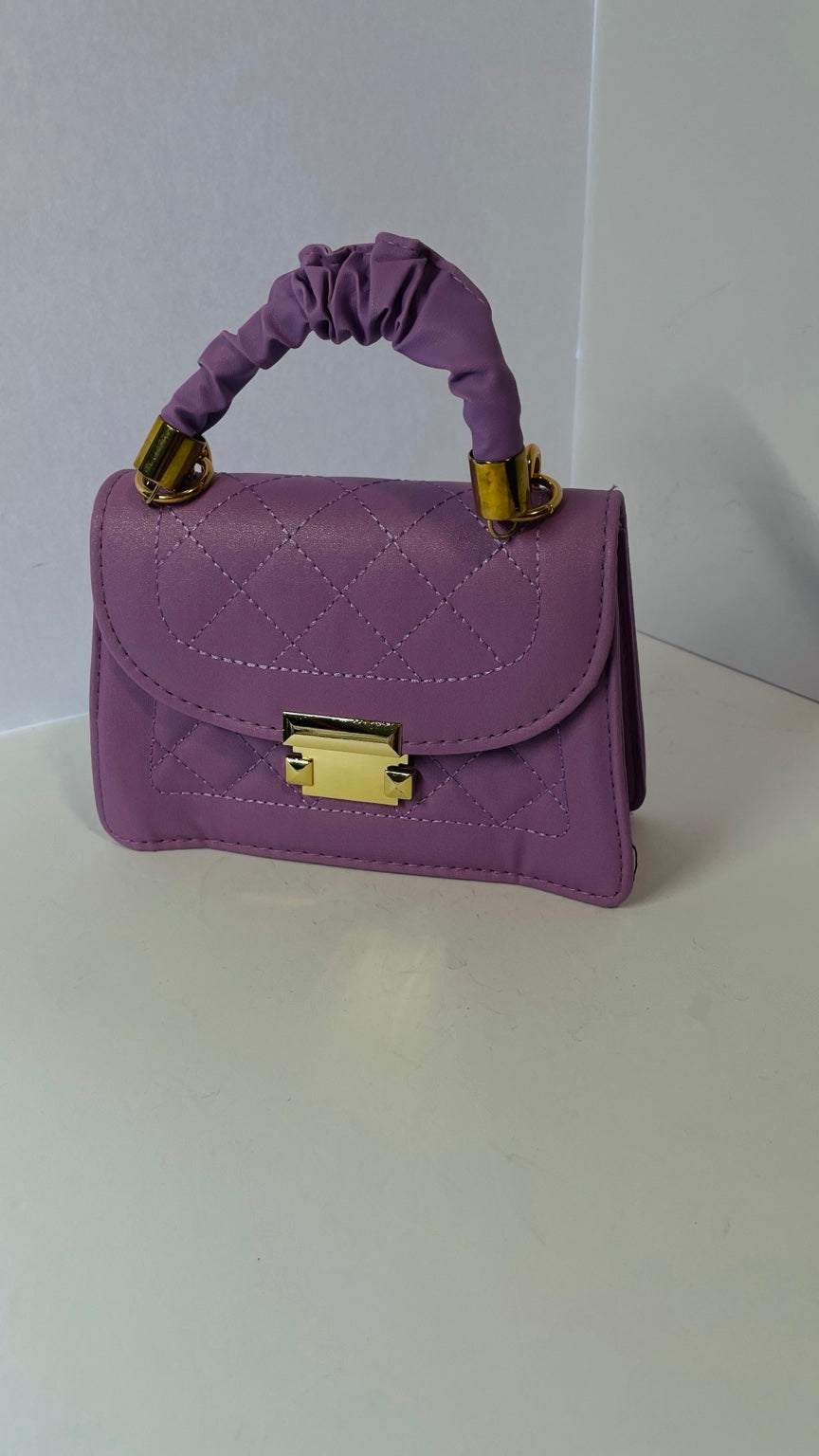 Lavender mini quilted faux leather handbag with top handle