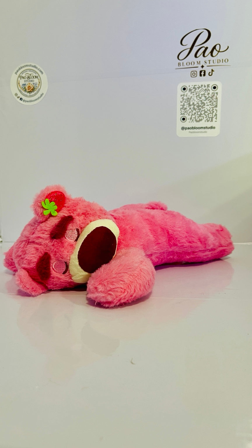 Pink strawberry bear plush 28 cm full view
