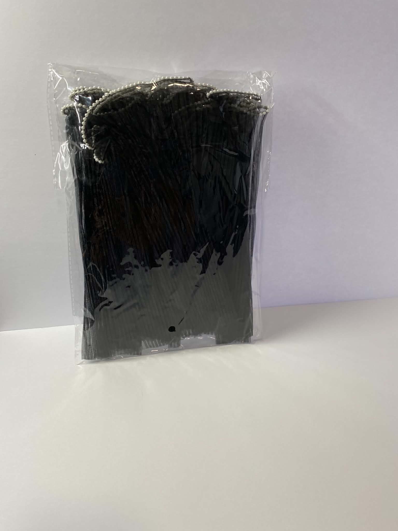 Black pleated organza bouquet wrap with pearl edge