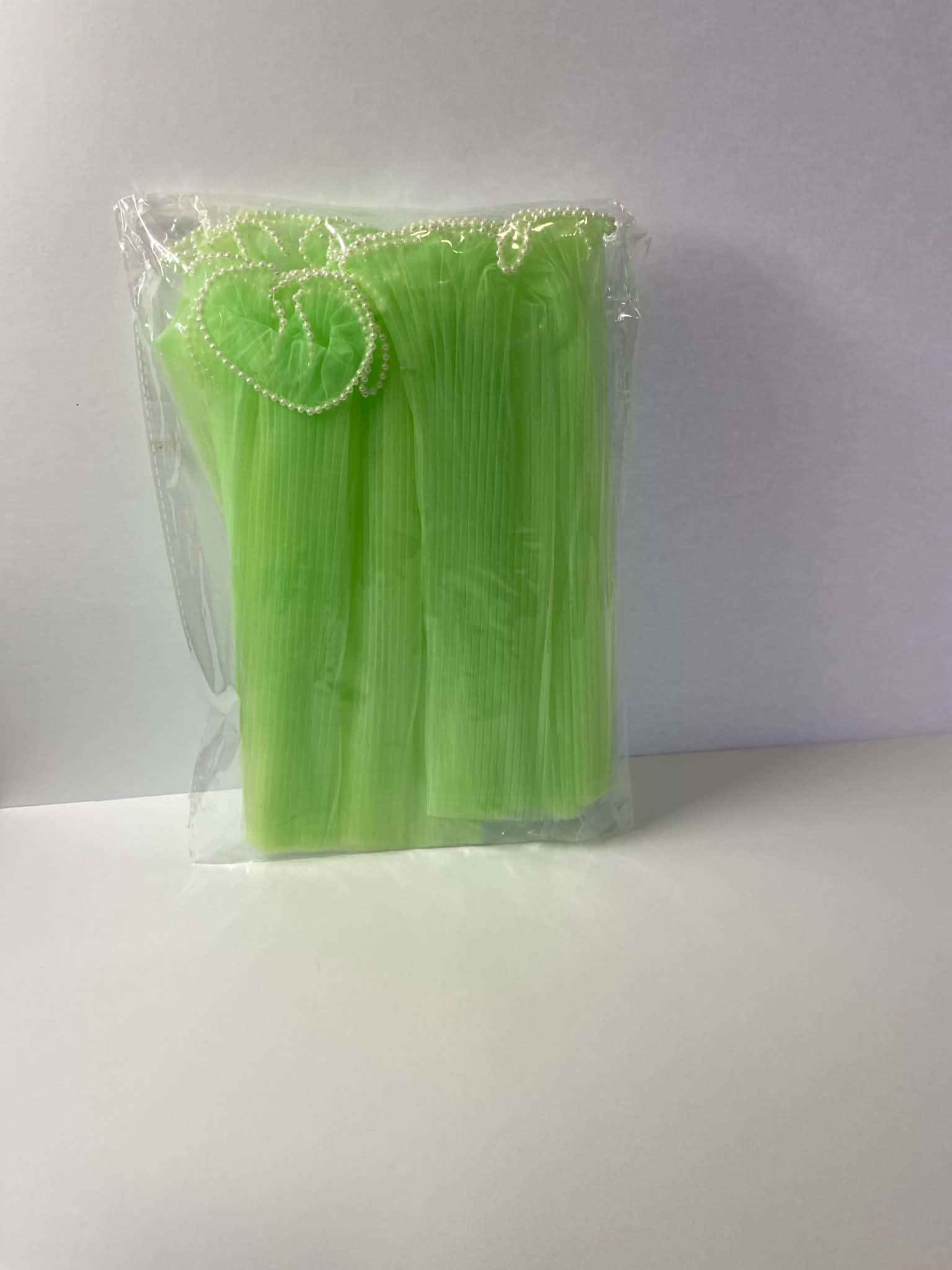 Lime green pleated organza bouquet wrap with pearl edge