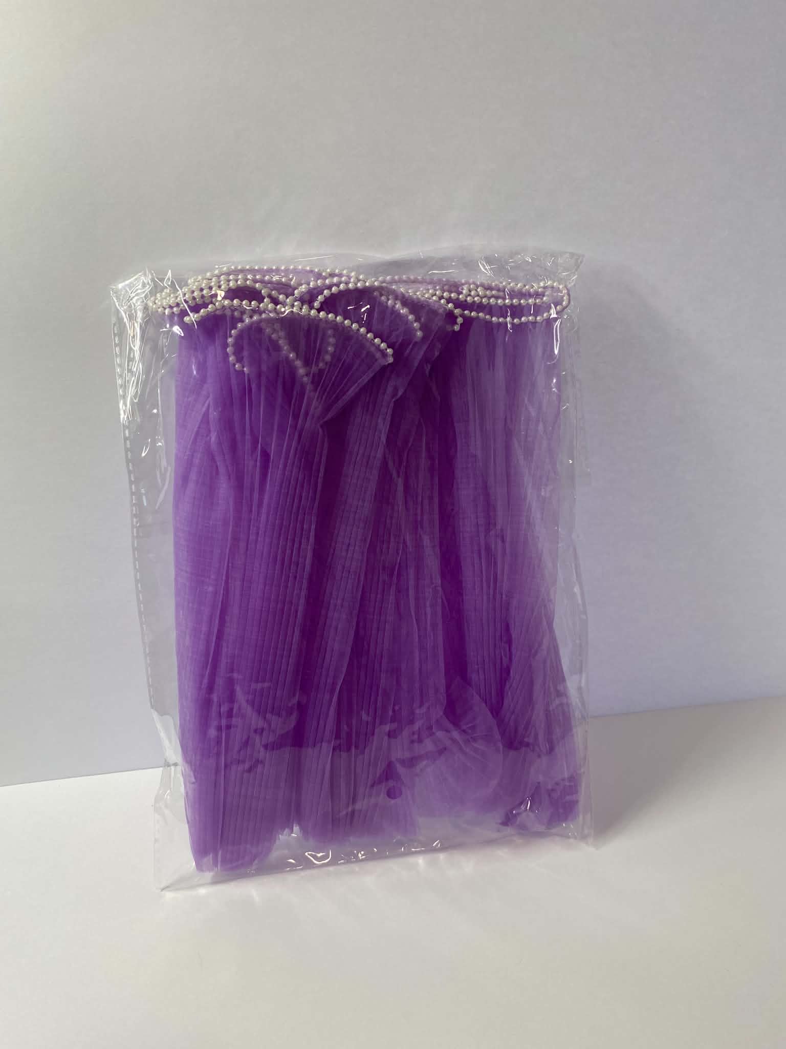 Purple pleated organza bouquet wrap with pearl edge