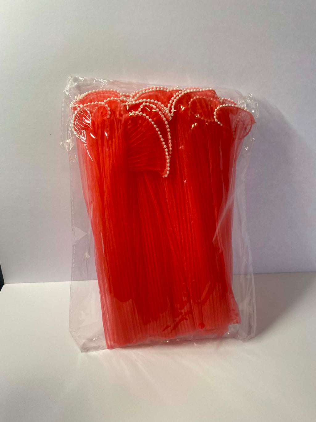 Red pleated organza bouquet wrap with pearl edge