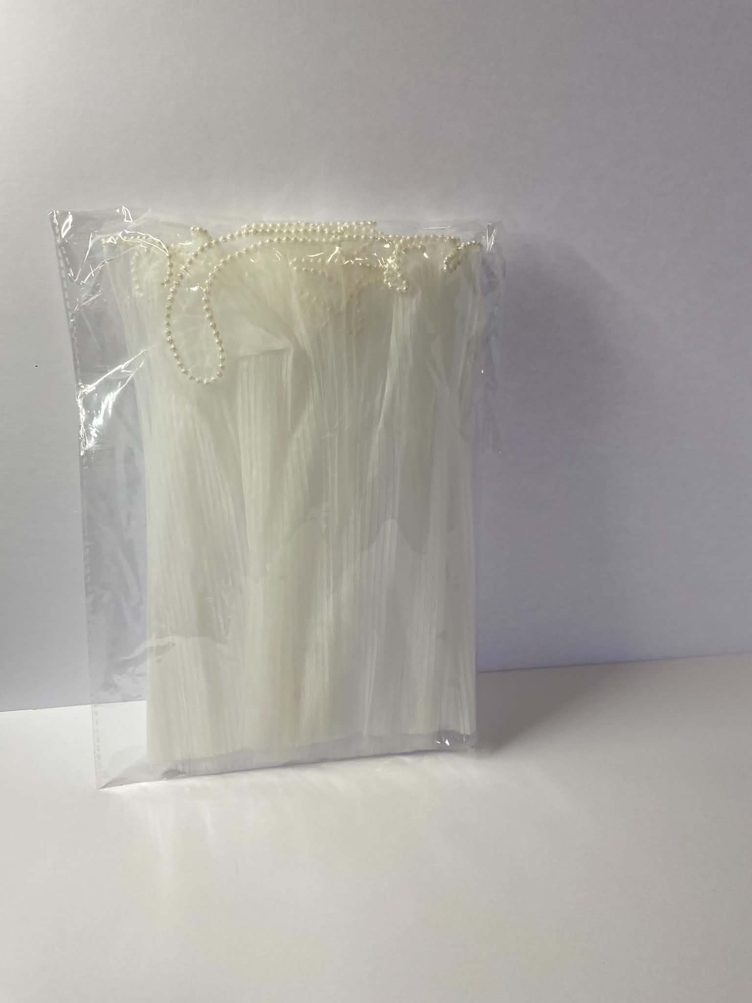 White pleated organza bouquet wrap with pearl edge