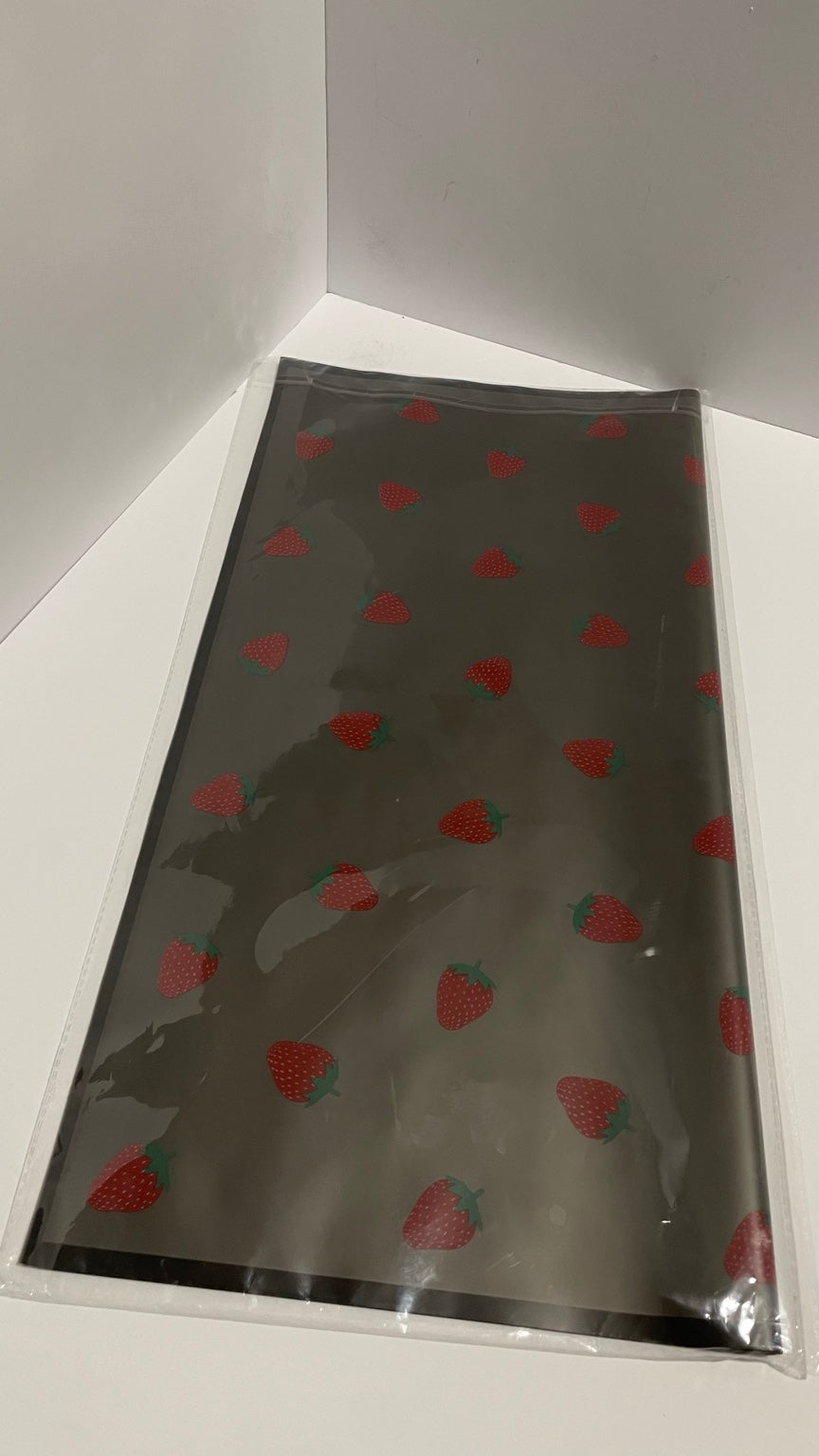 Black Korean Strawberry Floral Wrapping Paper – 20 Sheets
