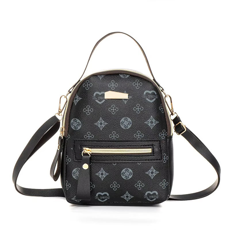Black and gray women's mini crossbody backpack purse