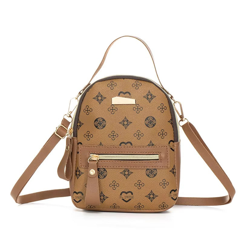 Camel brown women's mini crossbody backpack purse